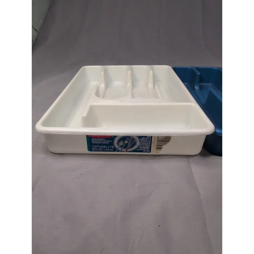 VTG Rubbermaid Silverware Flatware Utensil Holder Trays Set of 2 White/Blue#2919